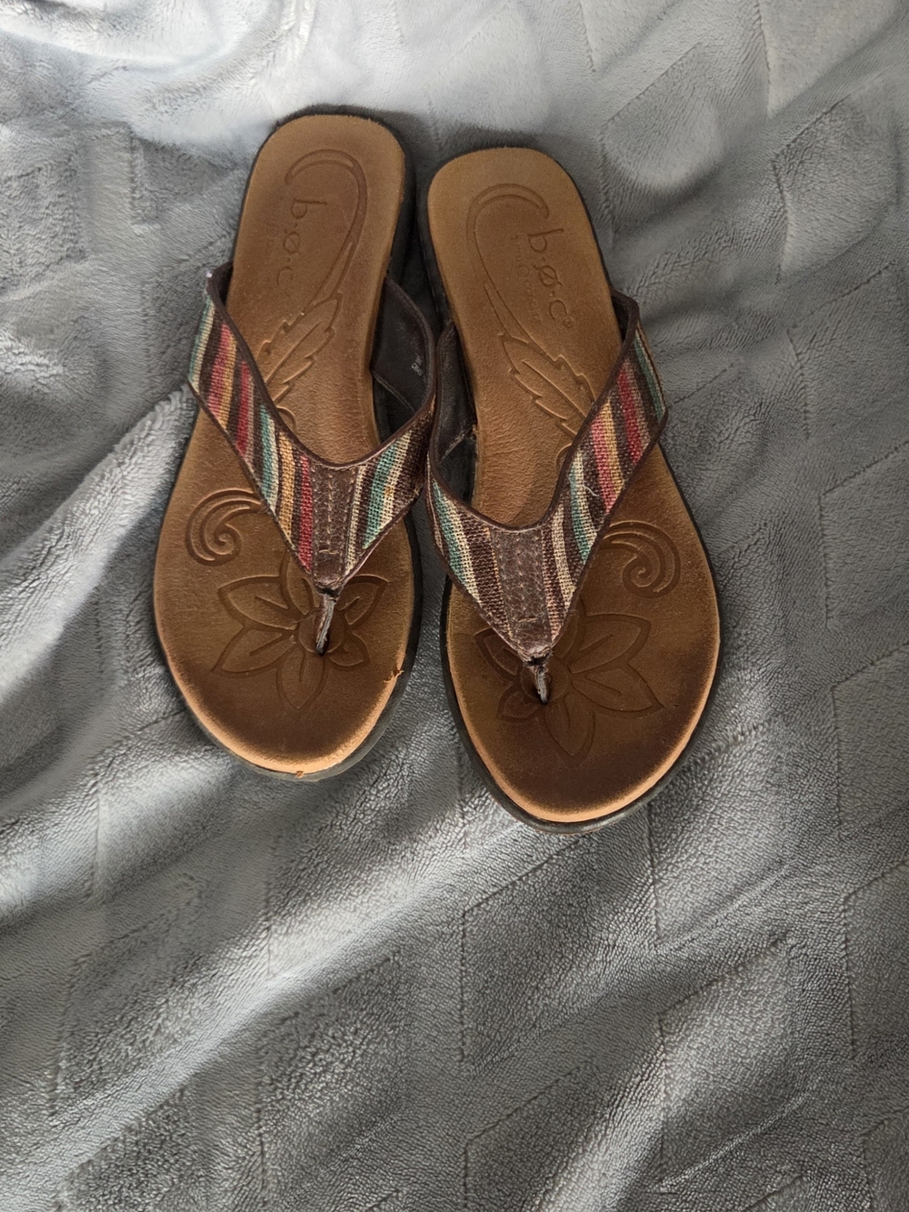 b.o.c. Brown Striped Fabric Thong Sandals